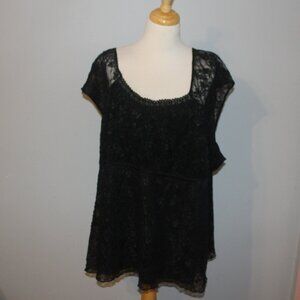 Fashion Bug 30W 32W Black Shirt Top With Lace Overlay